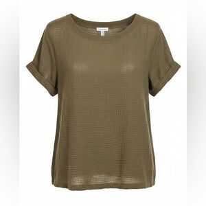 Calvin Klein cotton gauze crew neck top olive green women’s size large